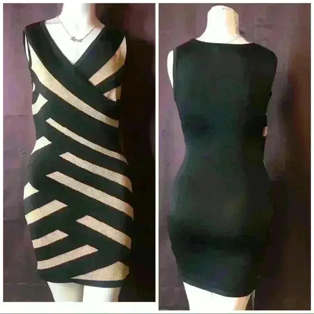 BLack And Gold Metallic BodyCon Dress